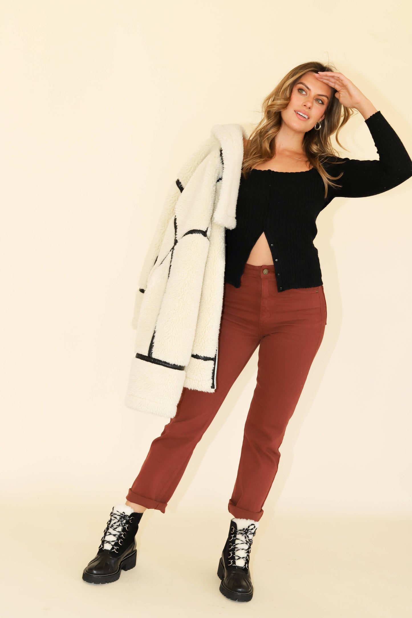 Burgundy Cut Off Cropped Straight Leg Jean