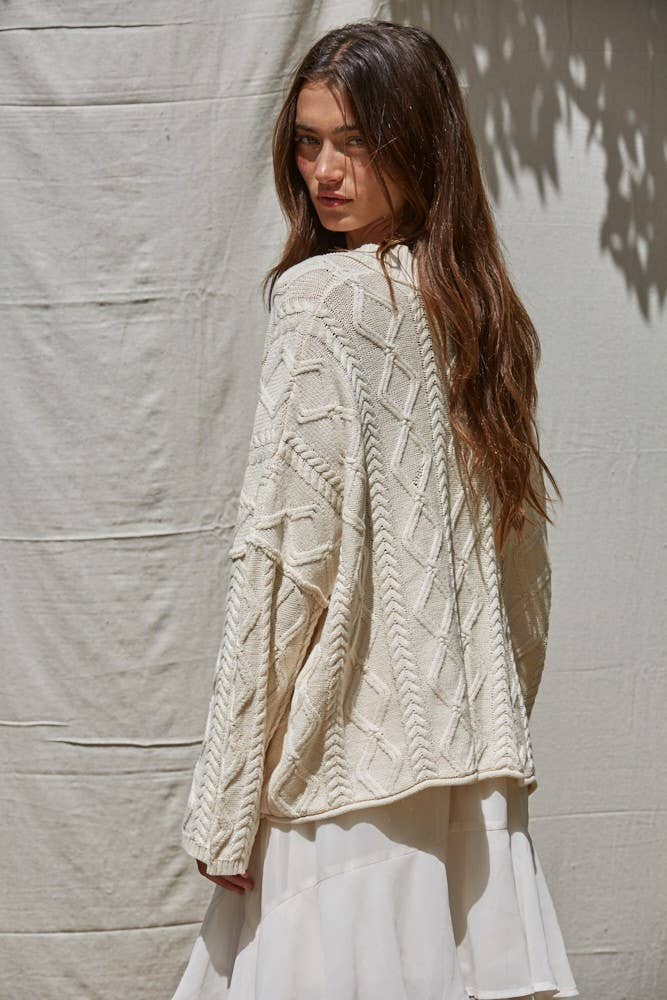100% Cotton Knit Sweater Cotton V-Neck Cable Knit Cardigan Top