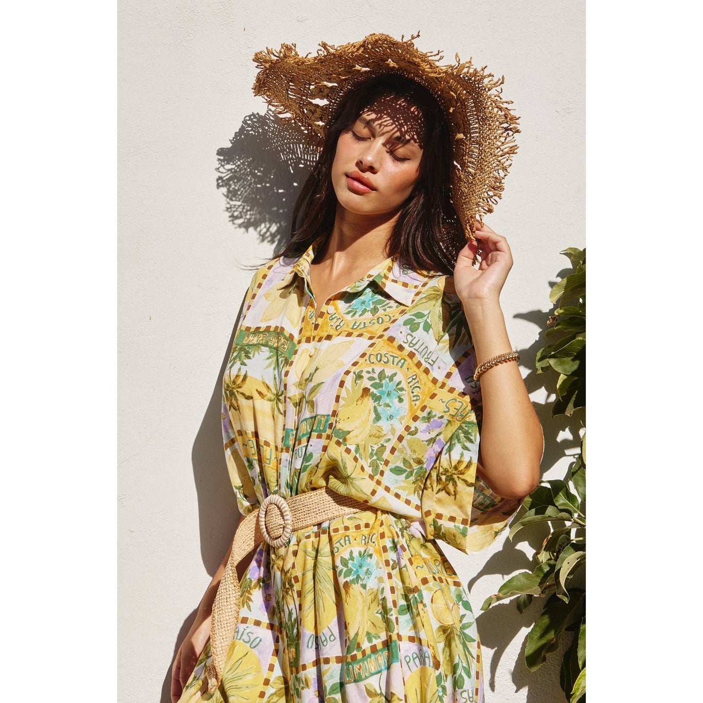 Isla Palma Button Up Rattan Belt Romper