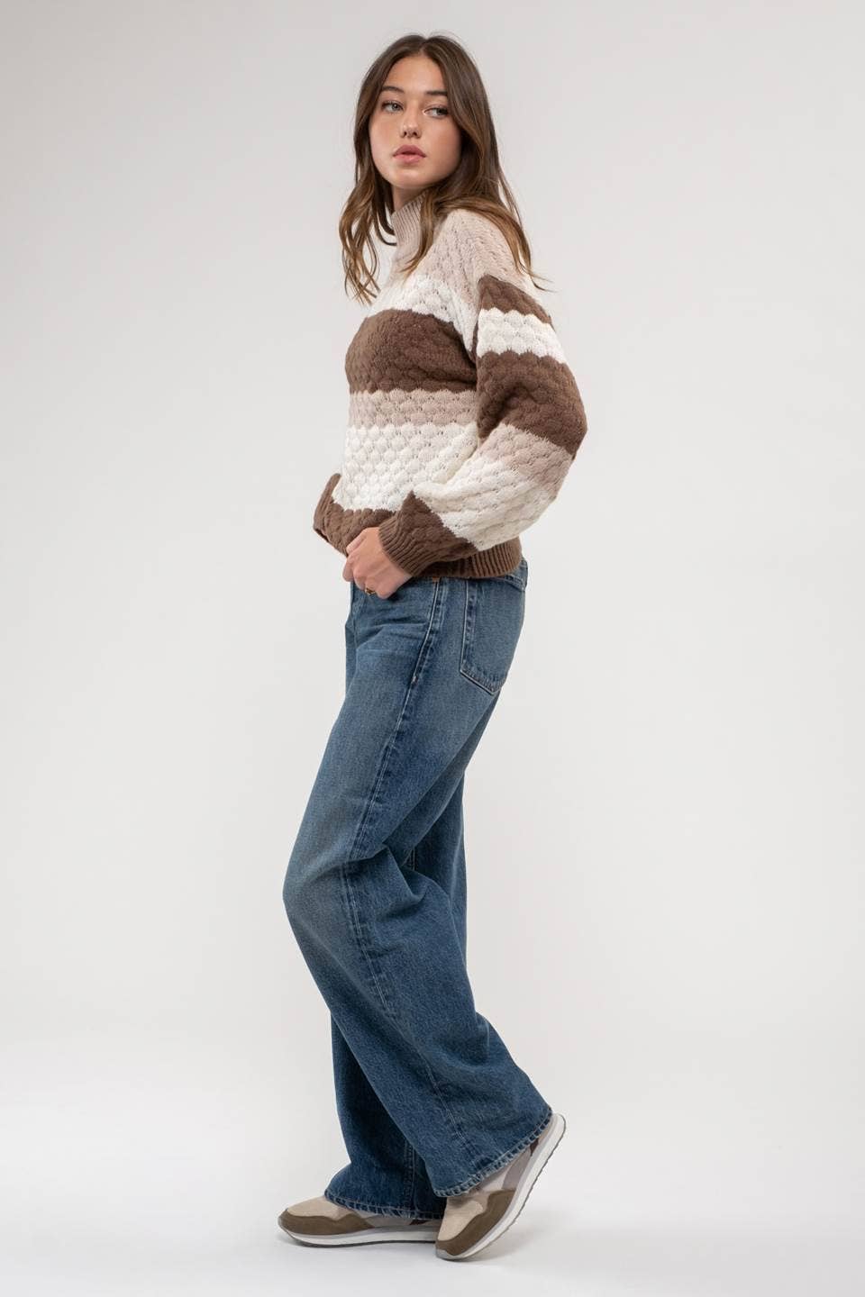 Mock Neck Striped Sweater
