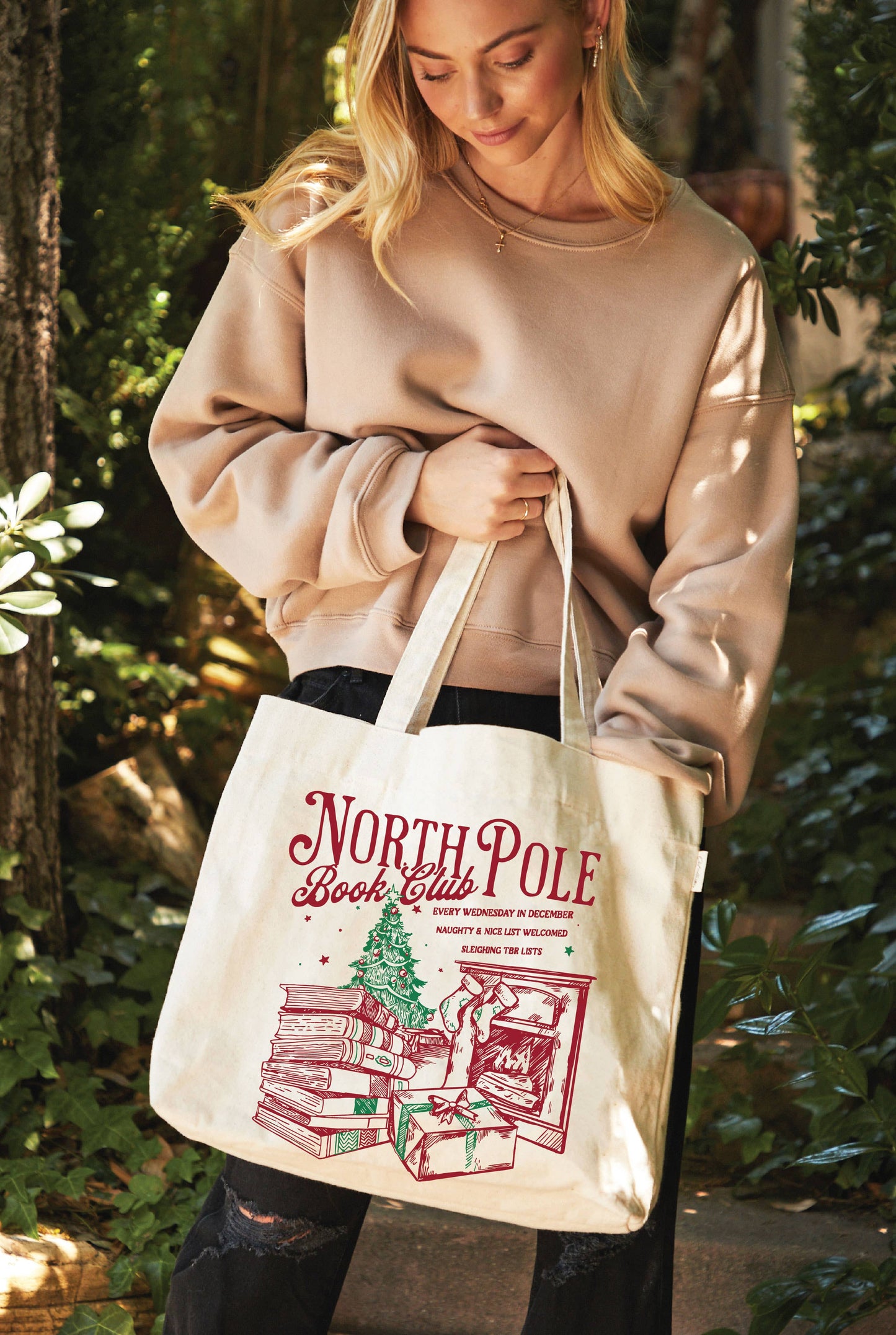 NORTH POLE BOOK CLUB Canvas Tote Bag : NATURAL / ONE SIZE