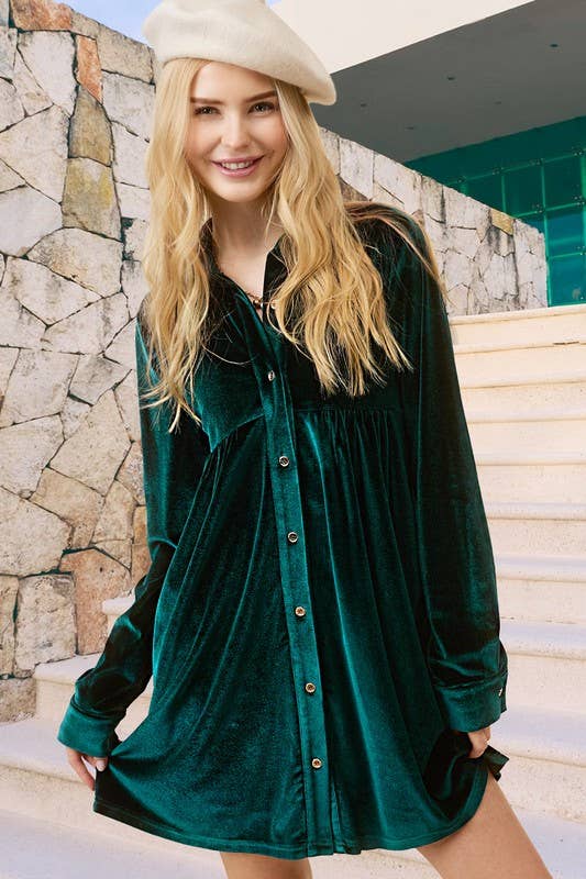 Raspberry Velvet Long Sleeve Dress