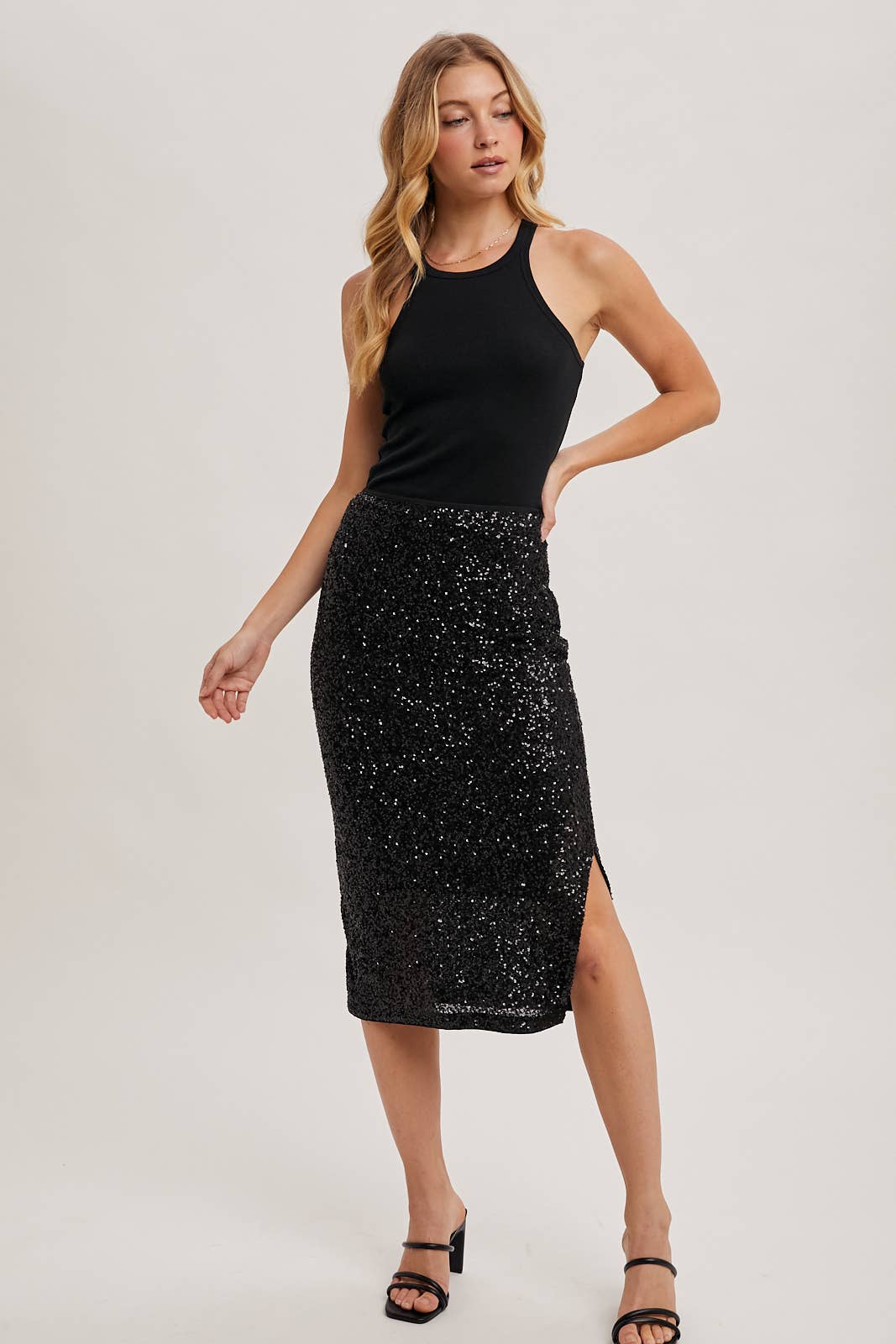 SEQUIN MIDI SKIRT
