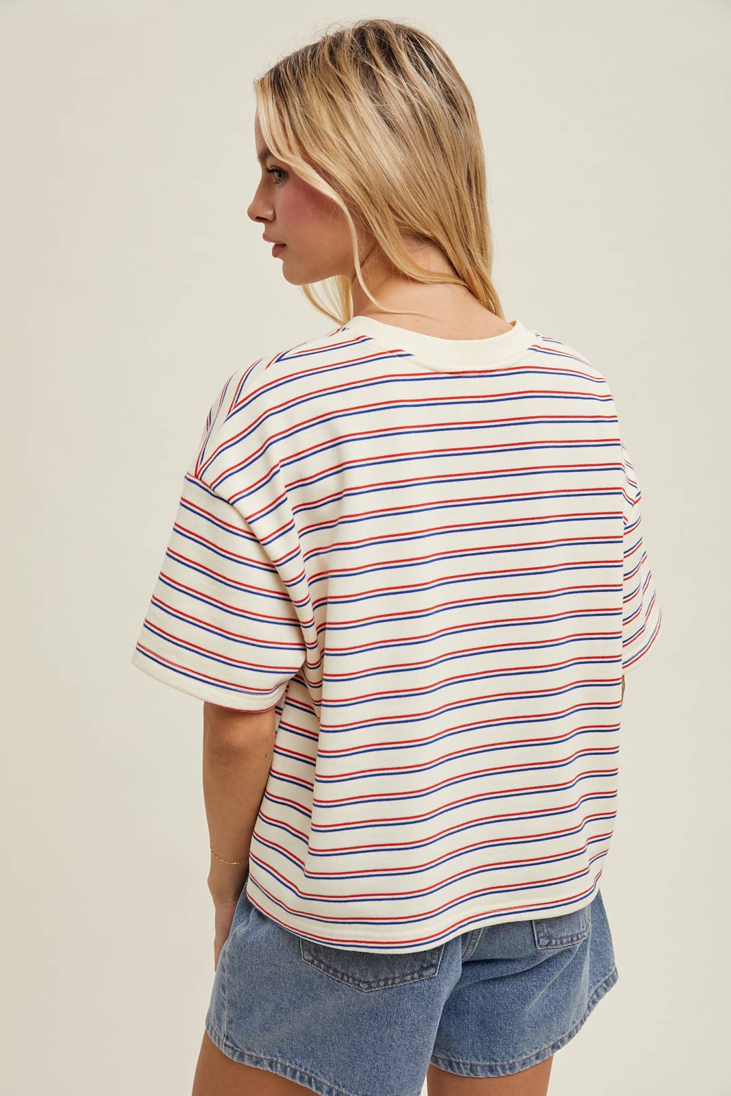 STRIPED DROP SHOULDER KNIT TOP