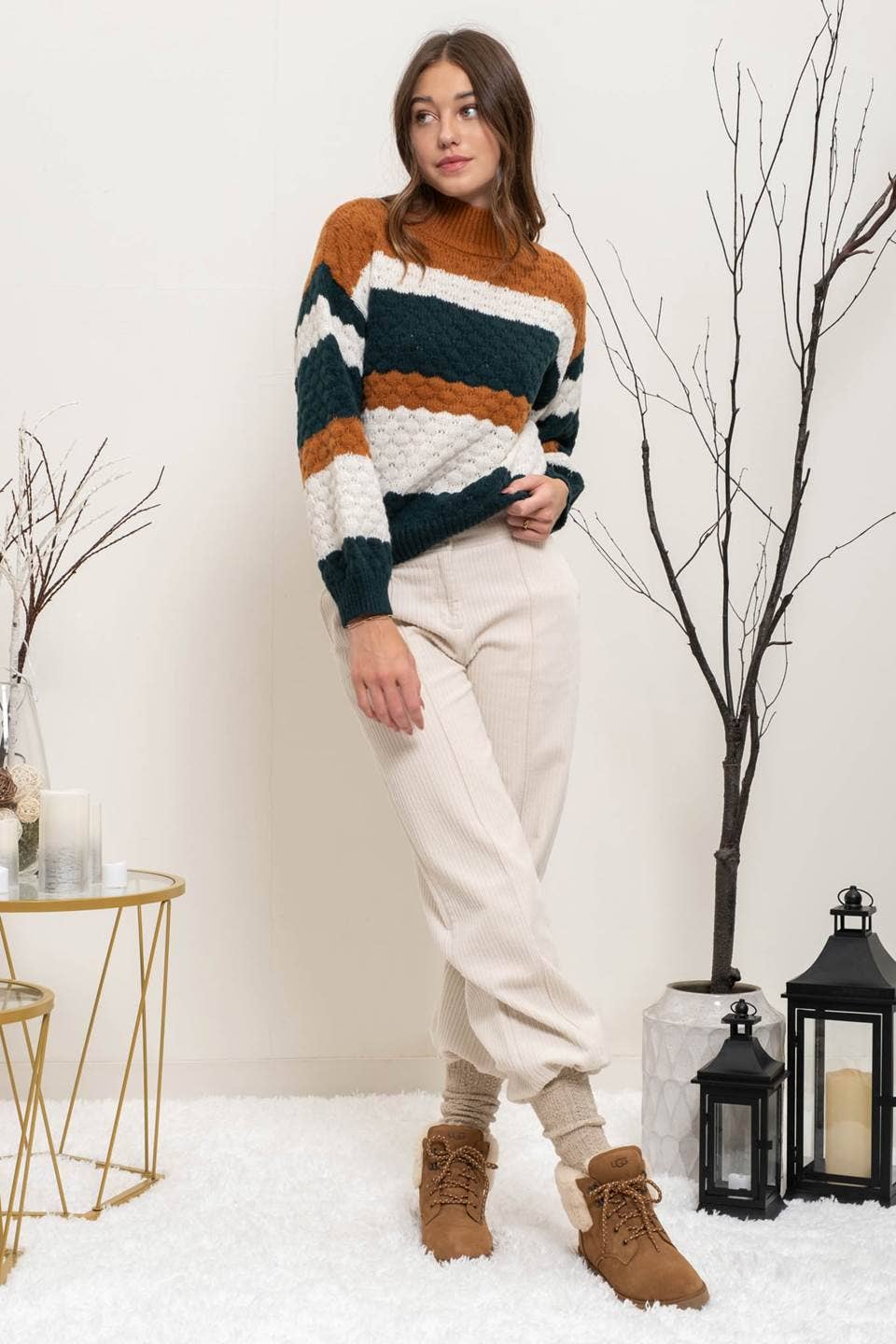 Mock Neck Striped Sweater
