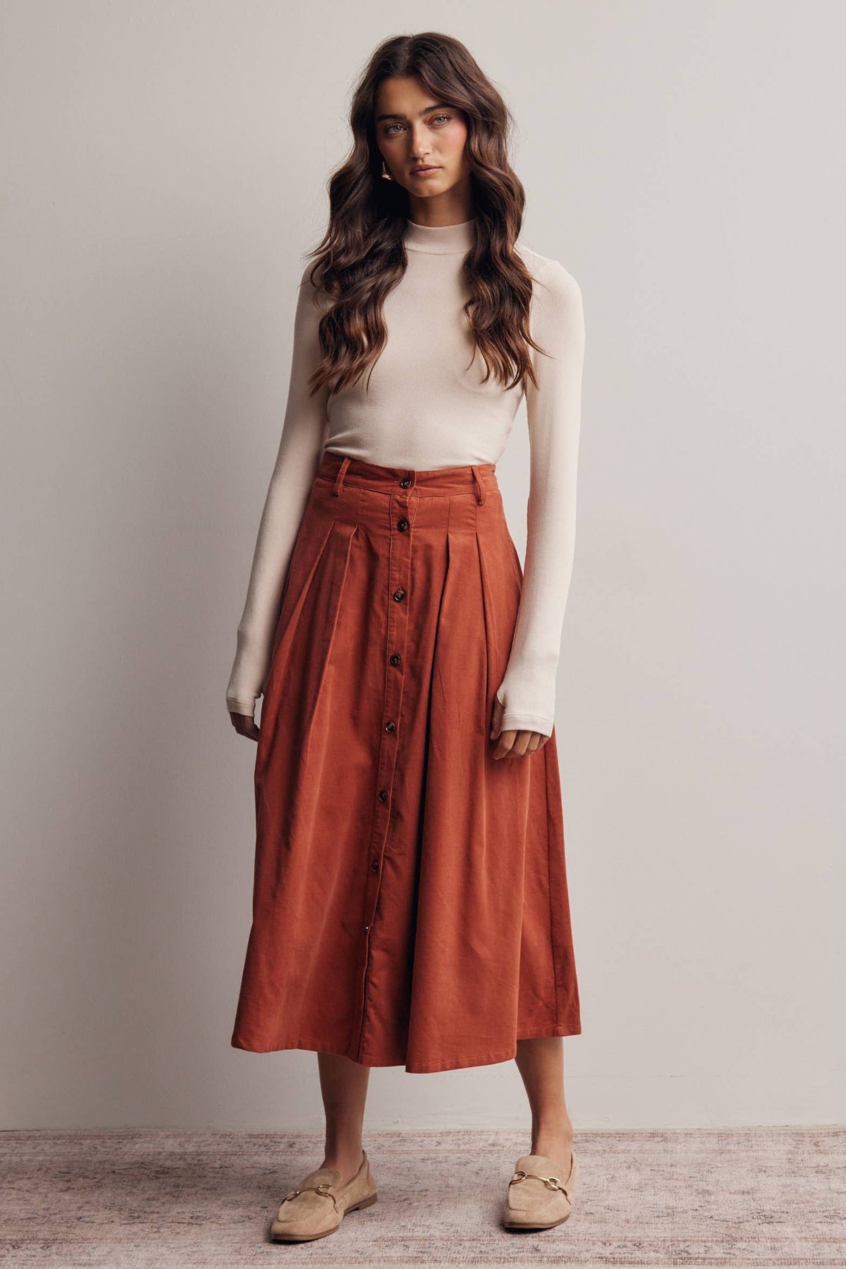 Stretch Ribbed Mock Neck Top