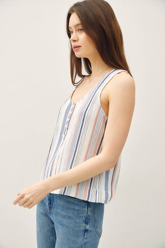 COTTON GAUZE HENLEY TANK