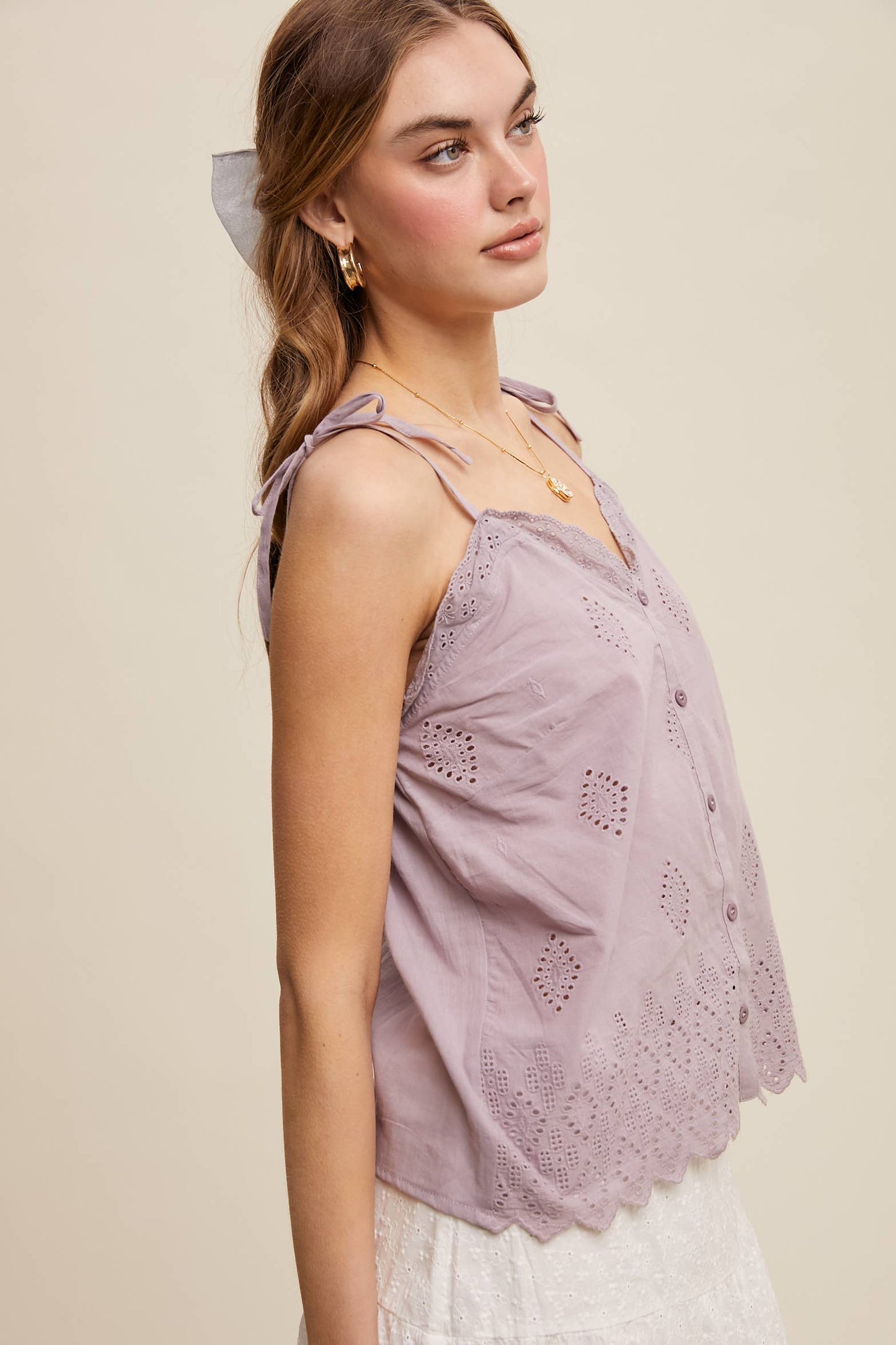 Eyelet Embroidered Sleeveless Top