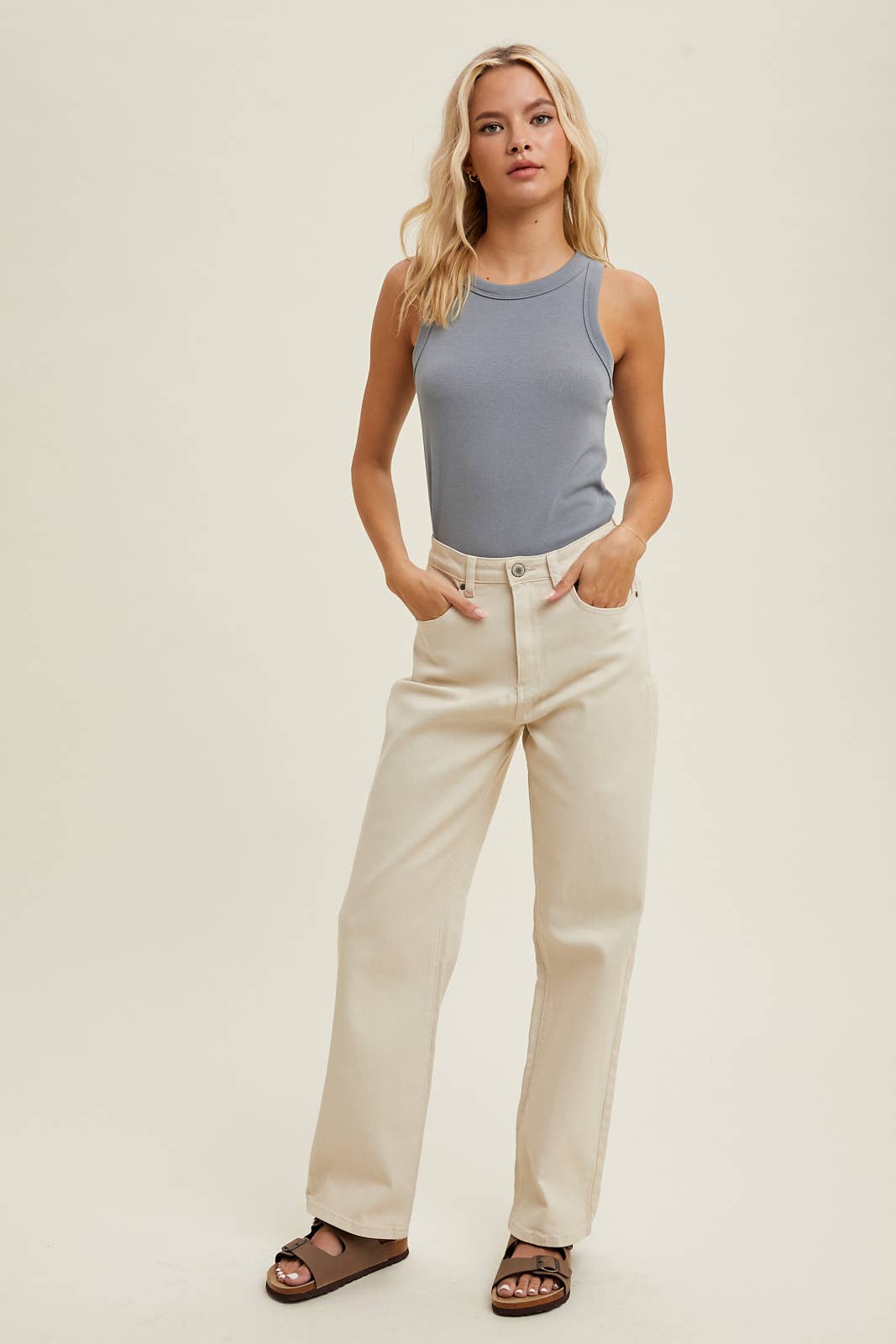 CREW NECK RIBBED KNIT TANK TOP