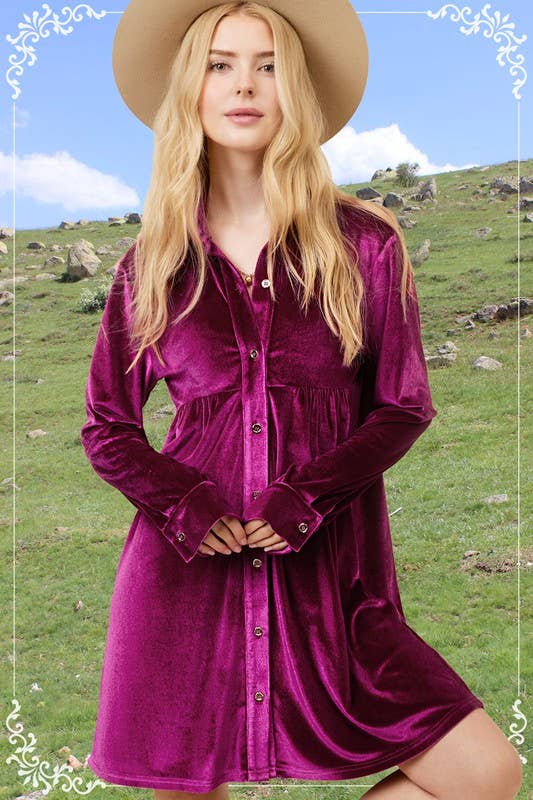 Raspberry Velvet Long Sleeve Dress
