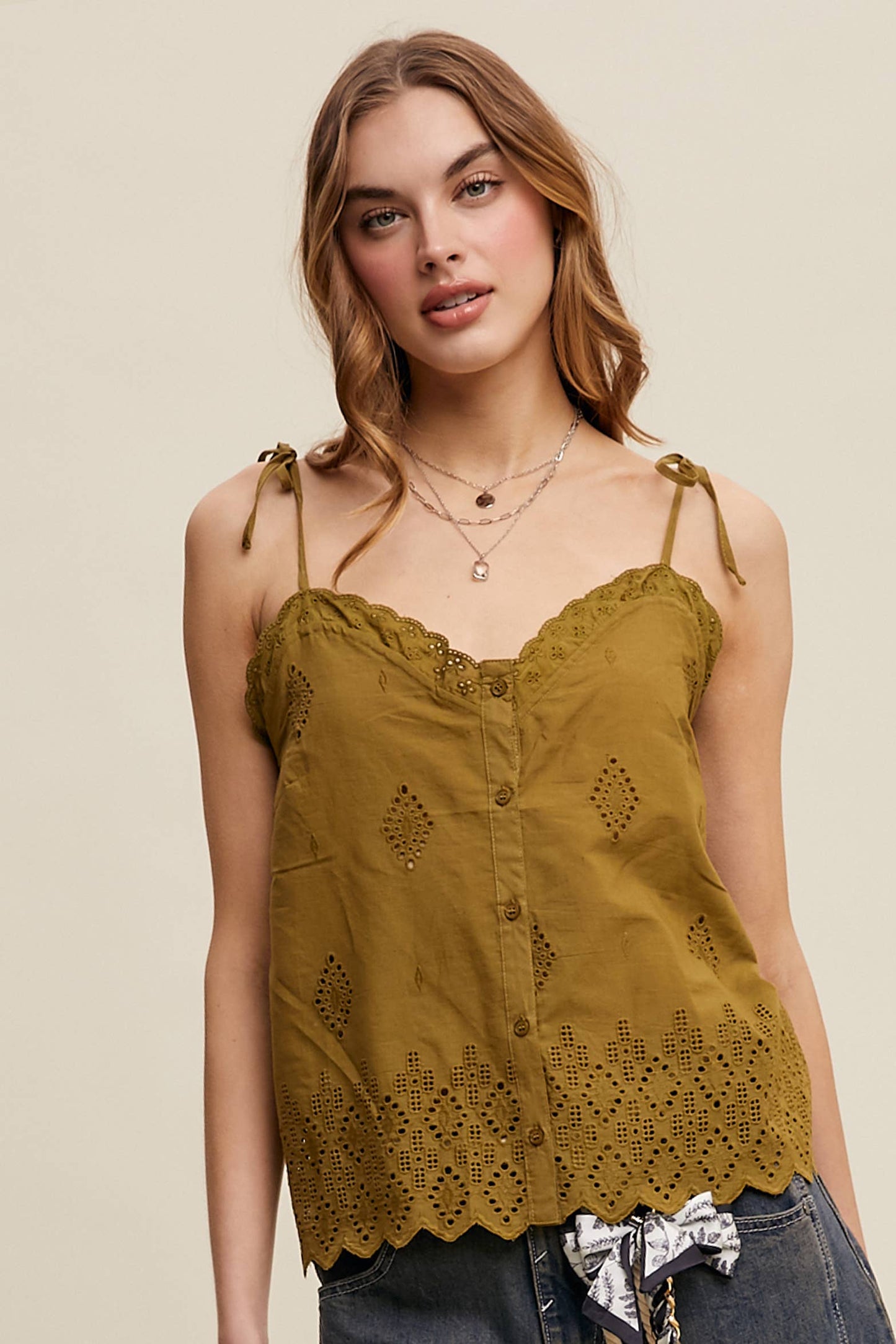 Eyelet Embroidered Sleeveless Top