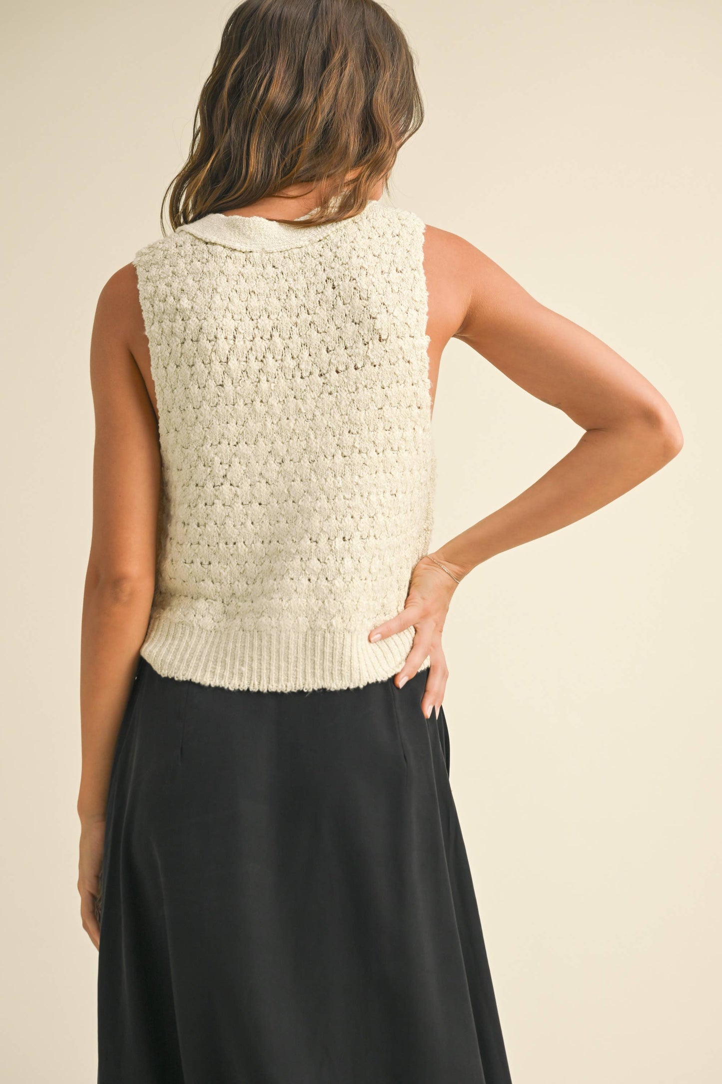 Beige Knit Vest with Buttons