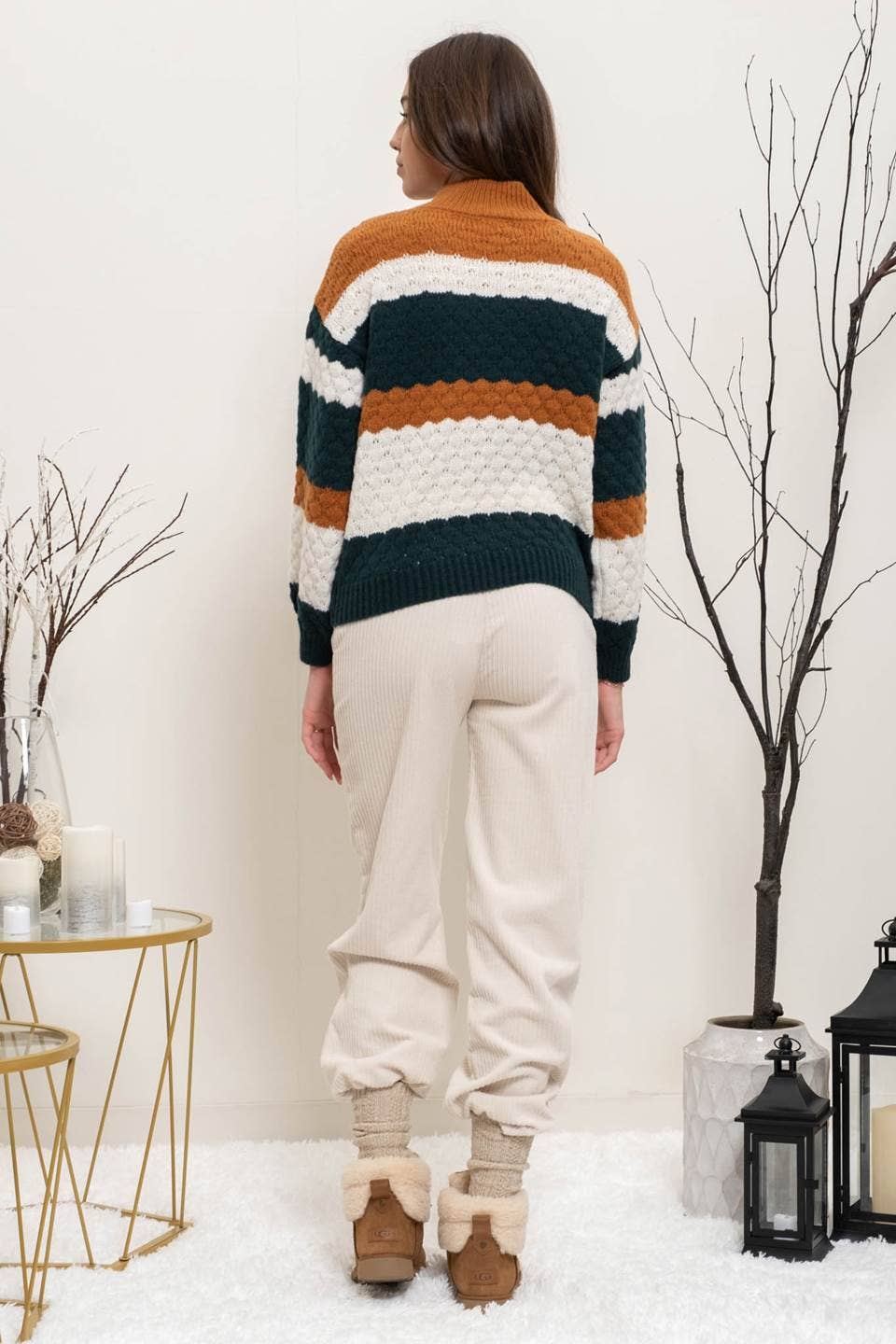 Mock Neck Striped Sweater