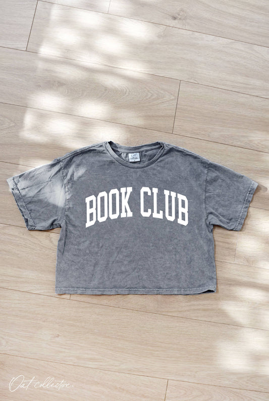 BOOK CLUB Cropped Mineral Graphic Top