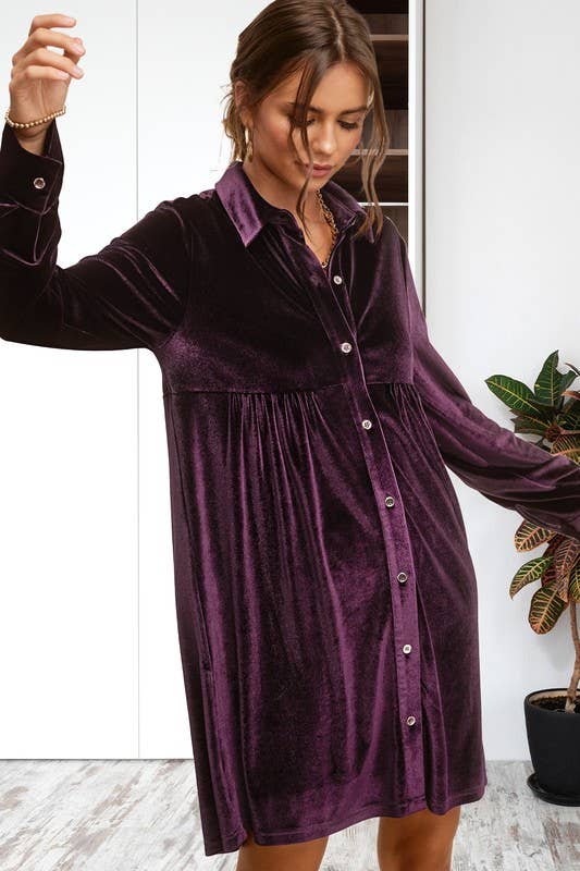 Raspberry Velvet Long Sleeve Dress