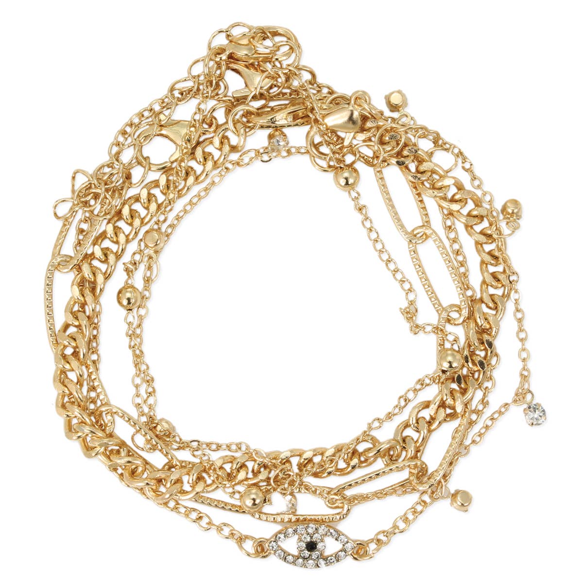 Crystal Eye Gold Link Bracelet Set