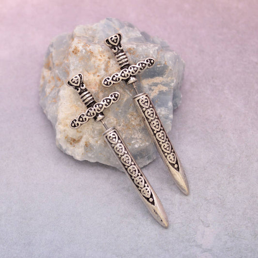 Warrior Style Silver Sword Earrings