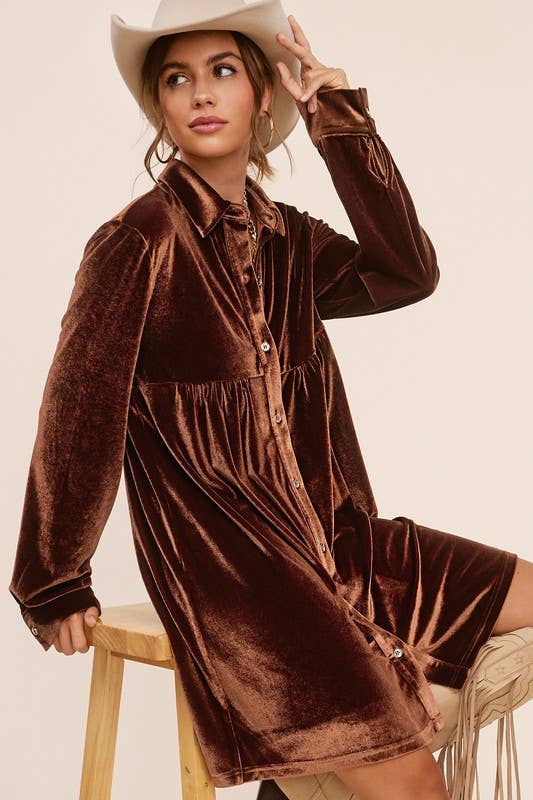 Raspberry Velvet Long Sleeve Dress
