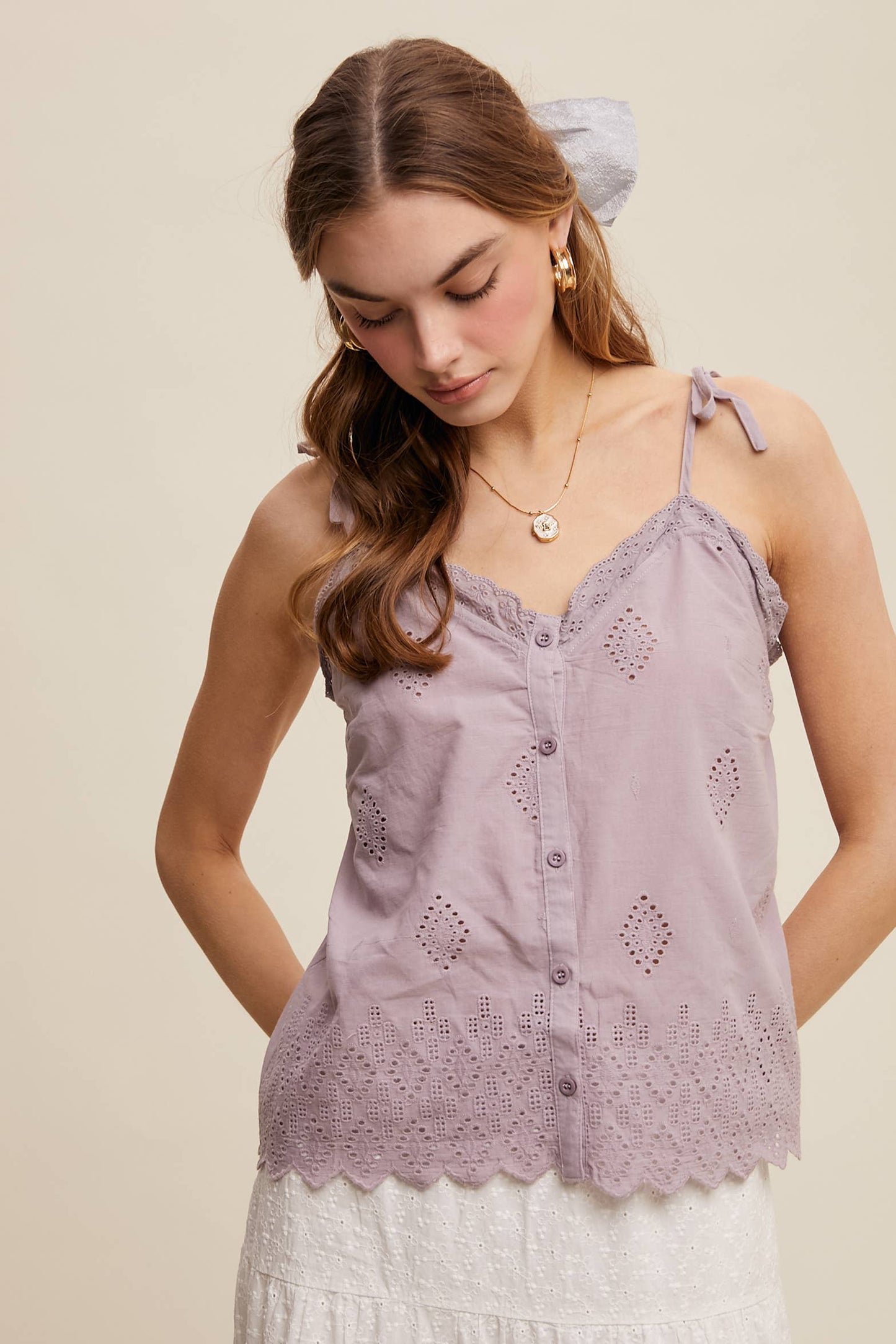 Eyelet Embroidered Sleeveless Top