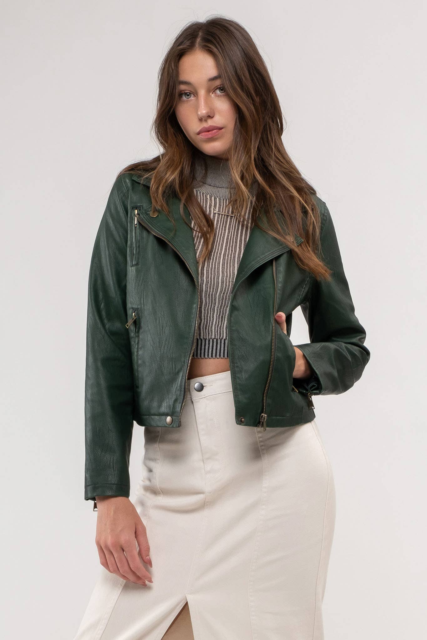 Brown Vegan Leather Moto Jacket
