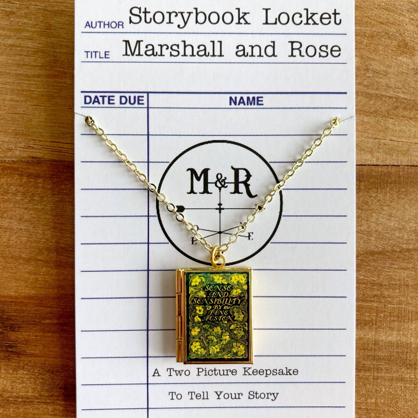 Book Locket Sense and Sensibility - Deep Green Floral: Brass