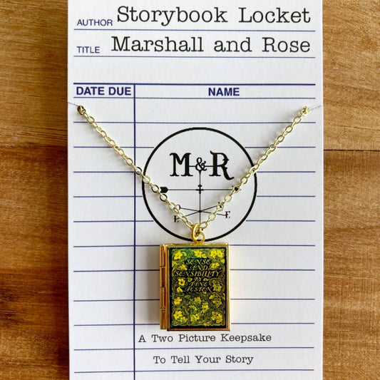 Book Locket Sense and Sensibility - Deep Green Floral: Brass