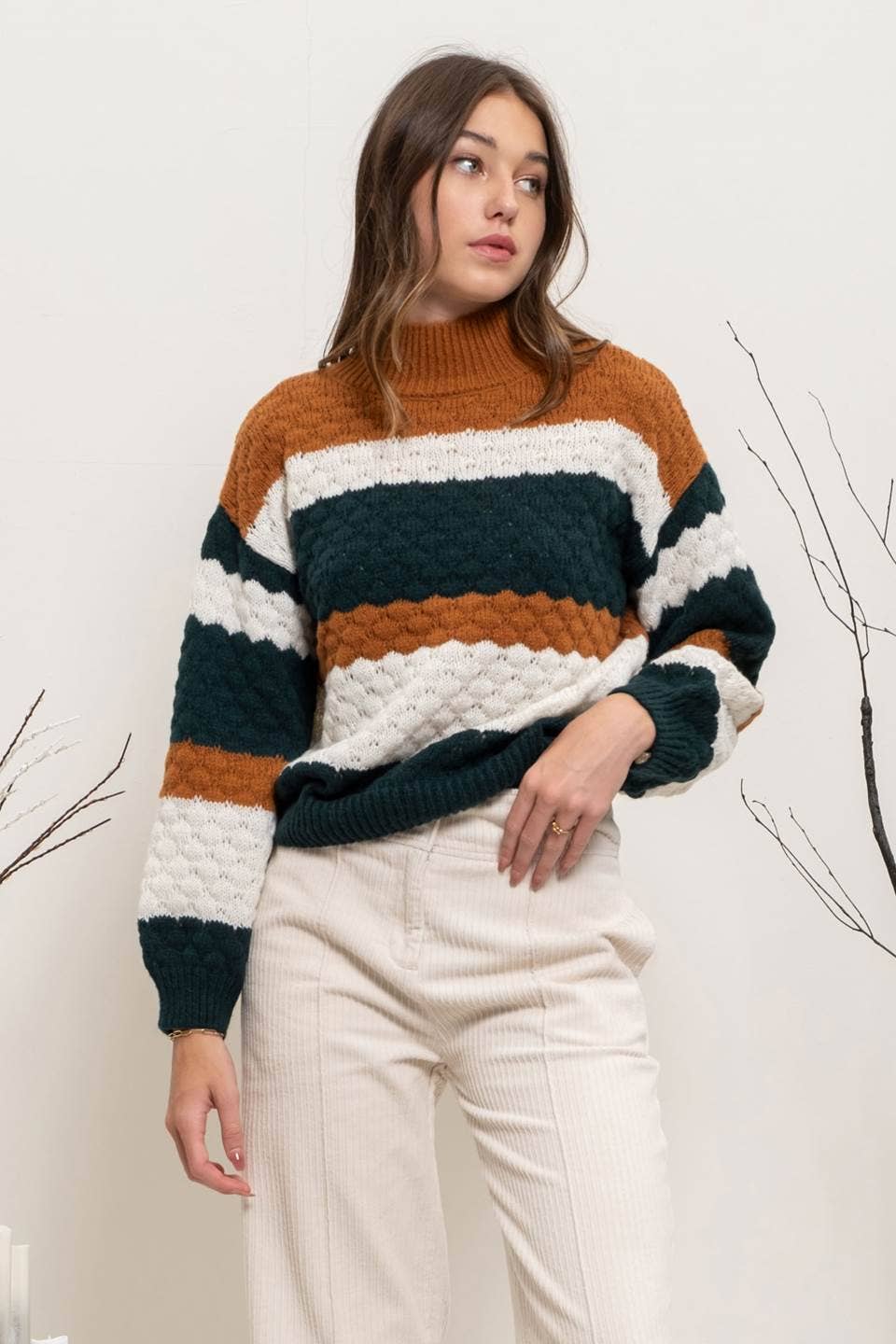 Mock Neck Striped Sweater
