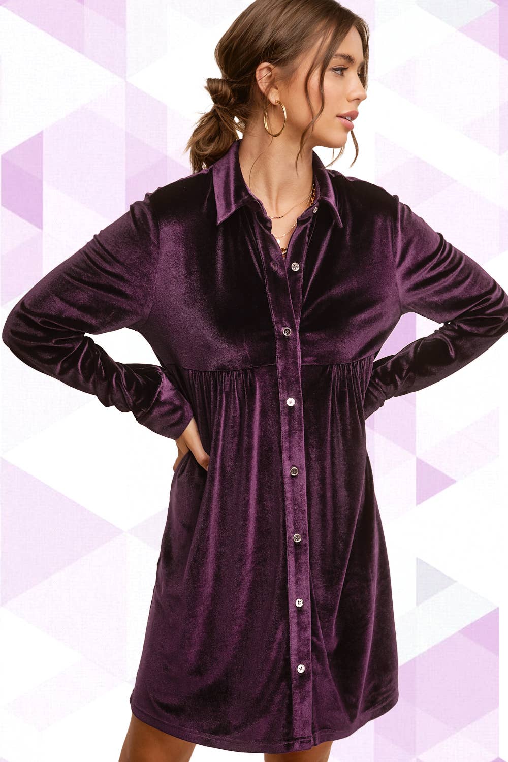 Raspberry Velvet Long Sleeve Dress