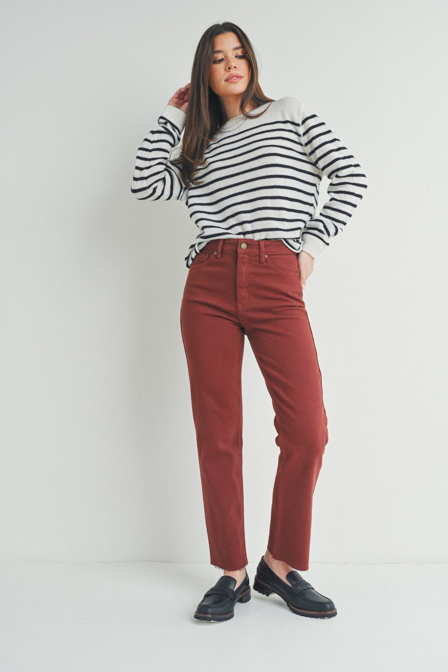 Burgundy Cut Off Cropped Straight Leg Jean