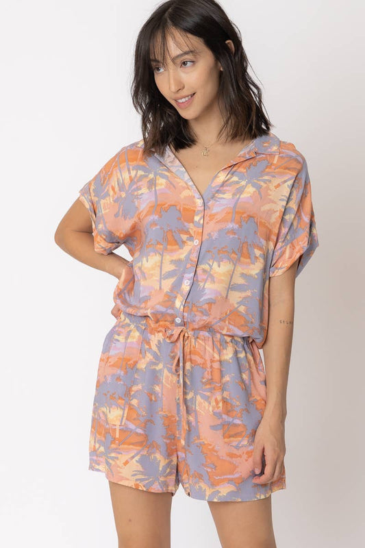 Short Sleeve Tropical Print Romper