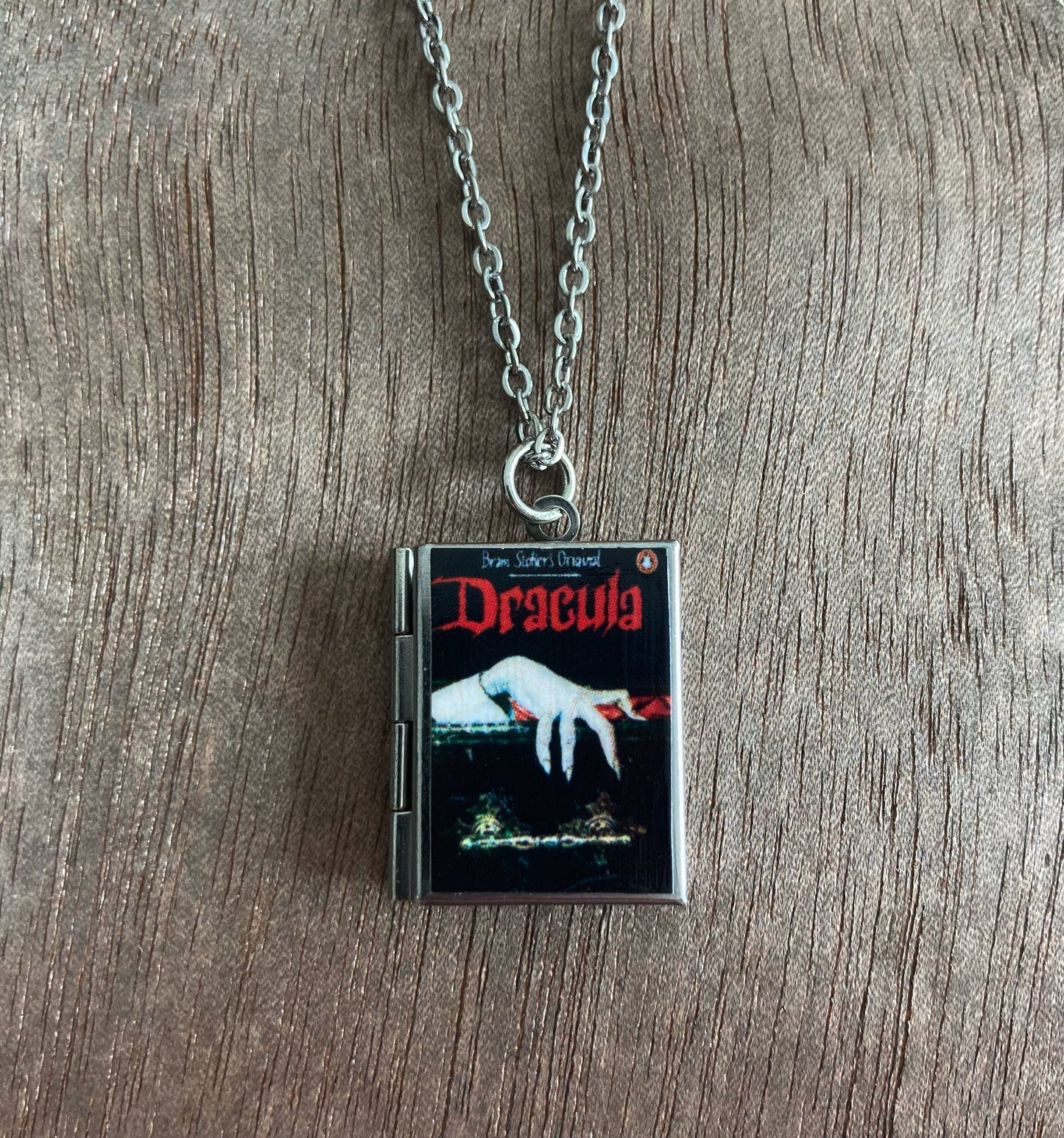 Book Locket Dracula - Black with Lingering Hand: Stainless Steel