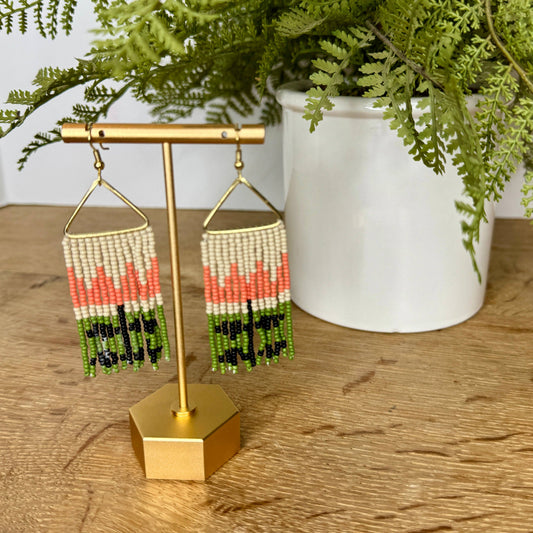 Swedish-Inspired | Folk Tulip| Seed Bead Earrings- Orange
