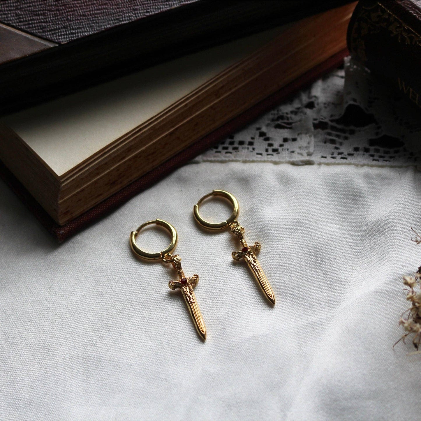 The Dragon Sword Chronicles Gold Bookish Pendant Earrings