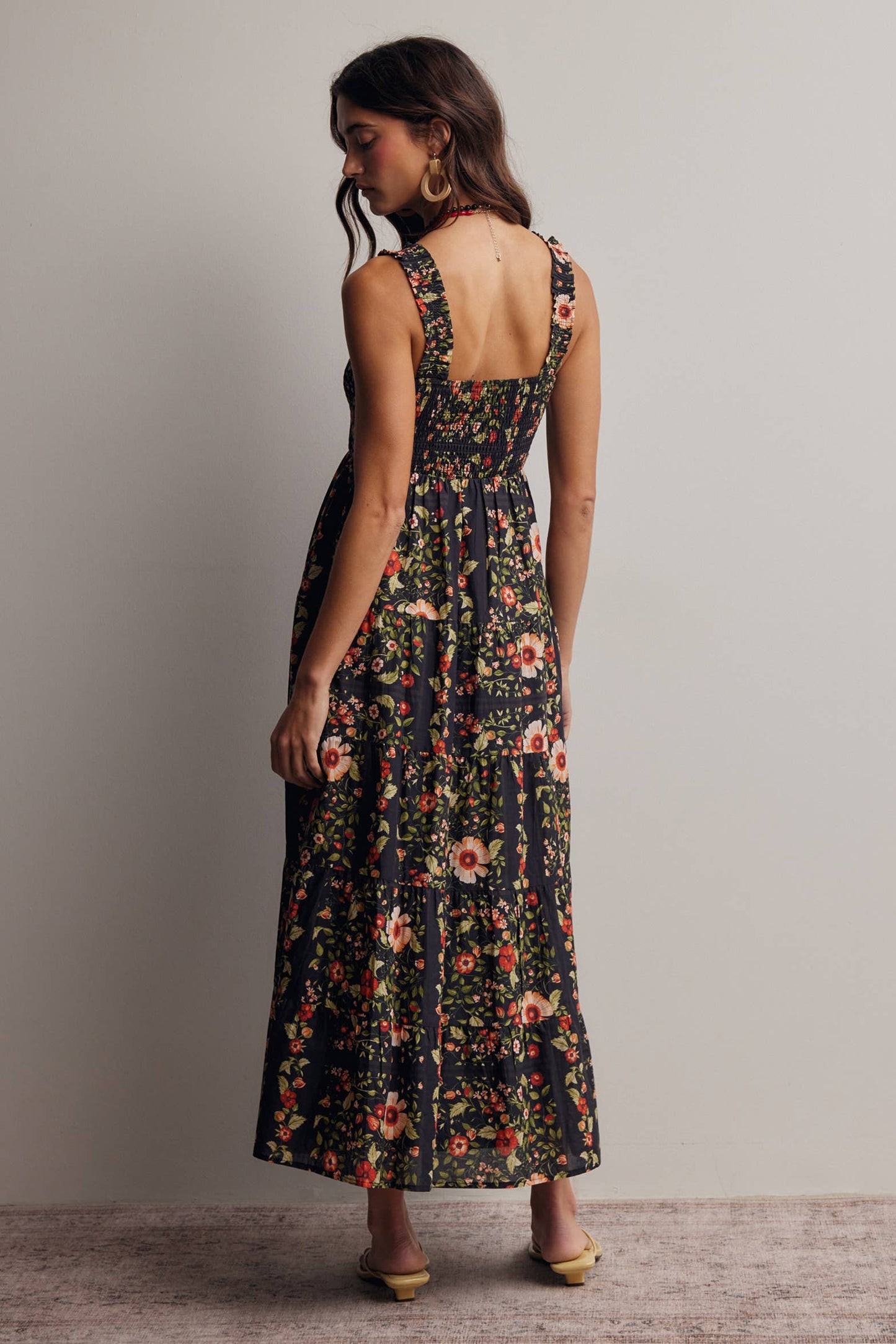 Floral Smocked Tiered Midi Dress