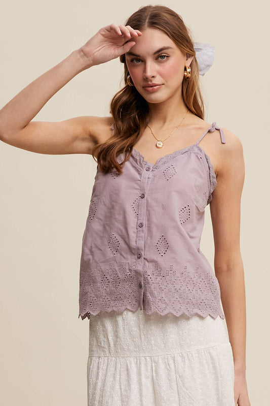 Eyelet Embroidered Sleeveless Top