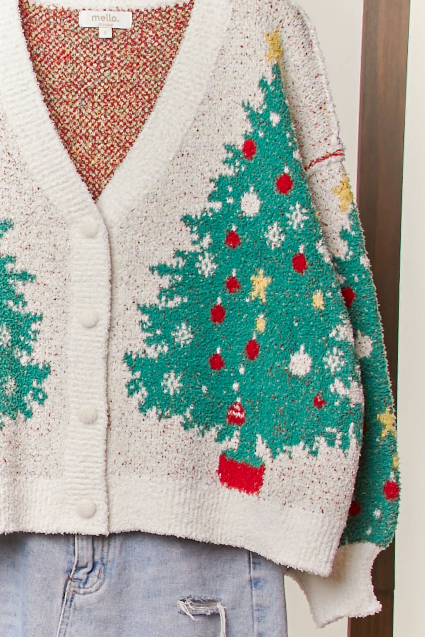 Merry Pine V-Neck Oversized Knit Cardigan - Christmas Tree