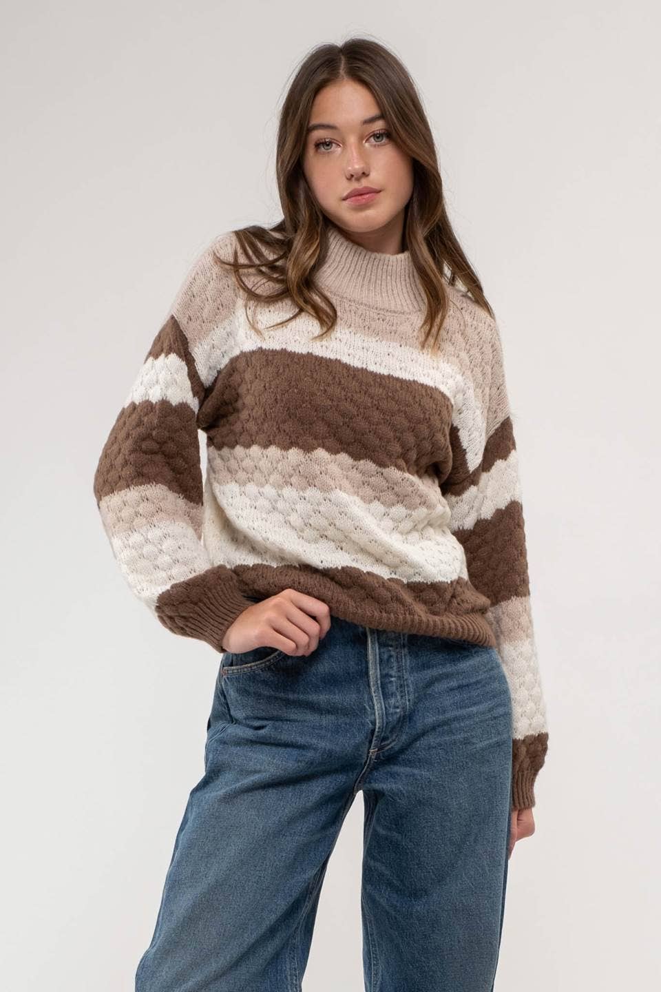 Mock Neck Striped Sweater