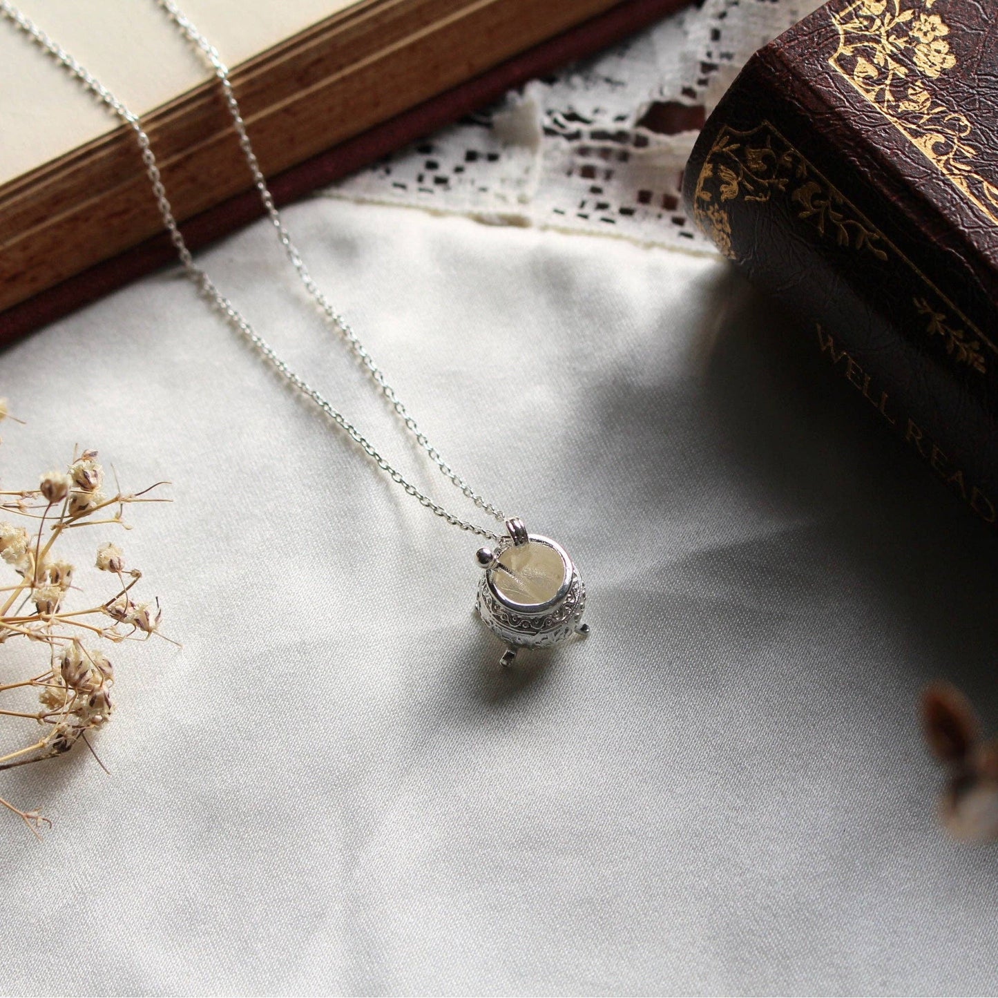 The Encyclopedia of Potion Making Silver Bookish Pendant Necklace