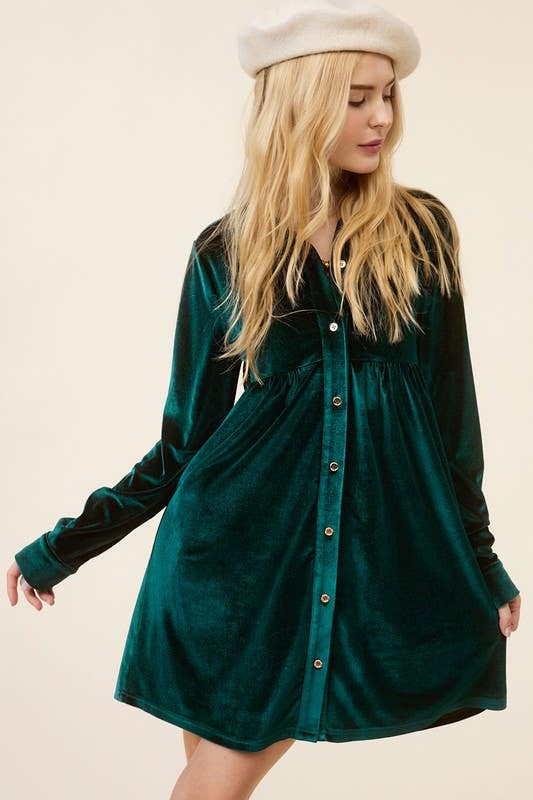 Raspberry Velvet Long Sleeve Dress