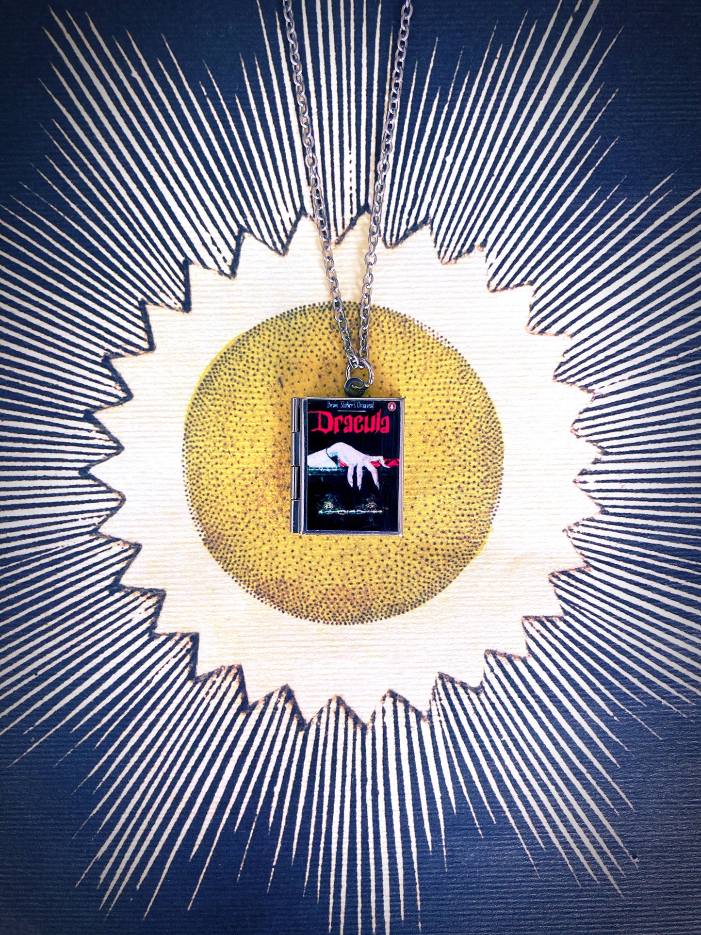 Book Locket Dracula - Black with Lingering Hand: Stainless Steel