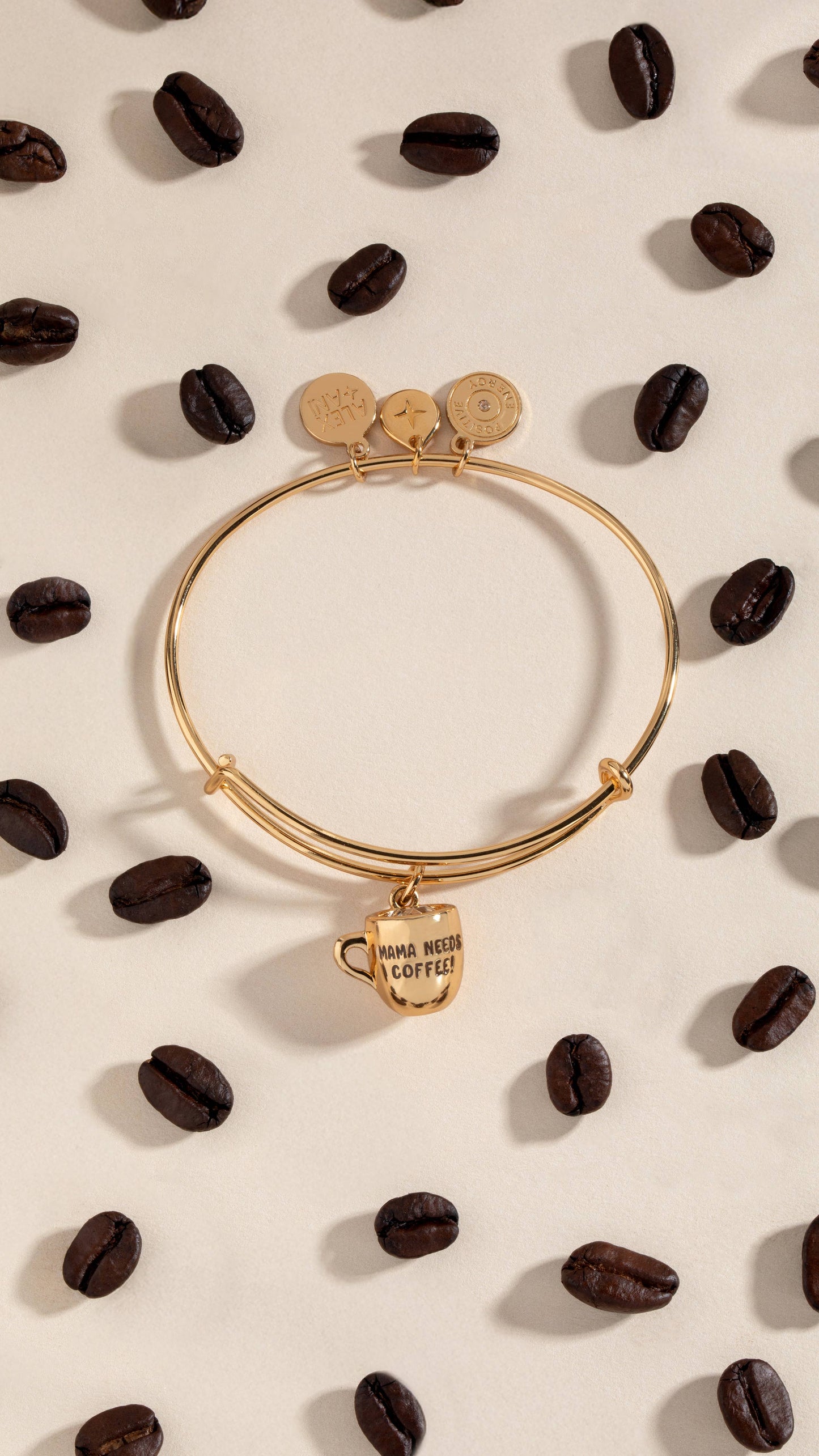 Mama Needs Coffee Charm Bangle: Gold
