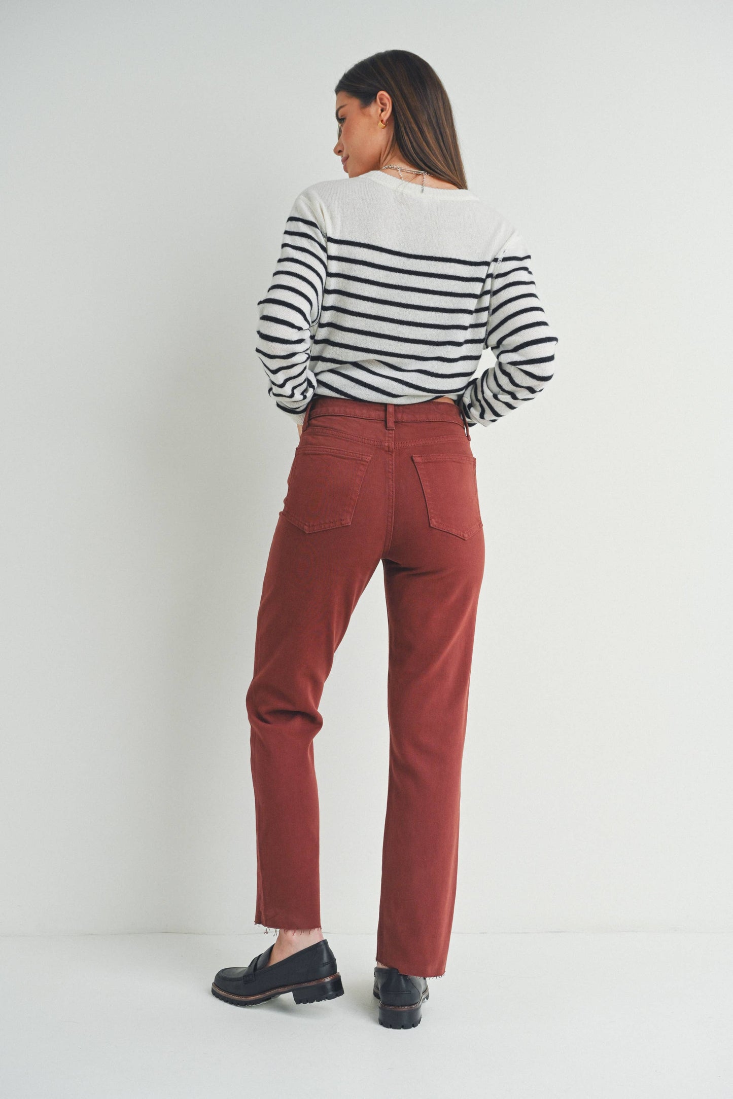 Burgundy Cut Off Cropped Straight Leg Jean