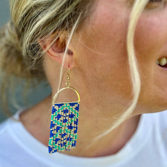 Geometric Print Seed Bead Earrings