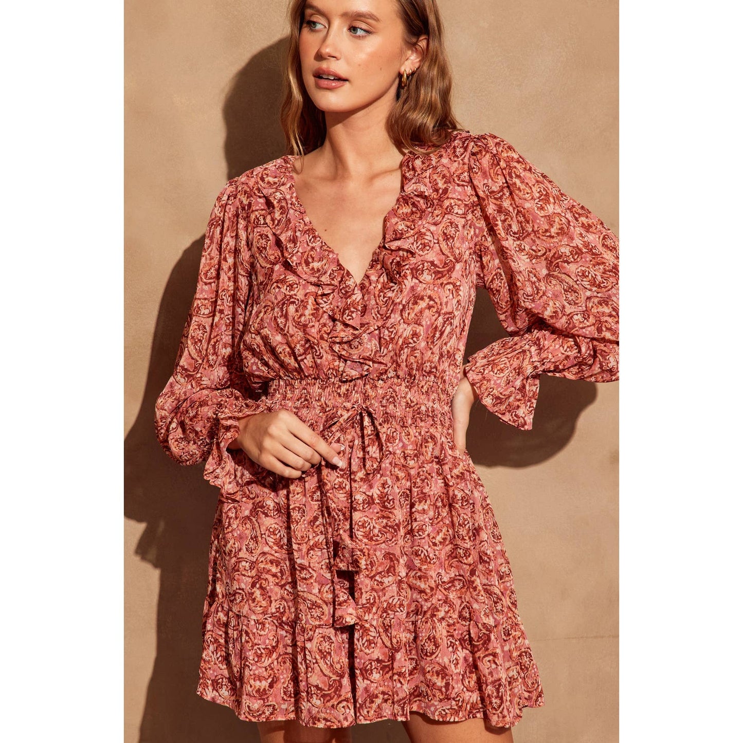Sangria Shirred Waist Mini Dress