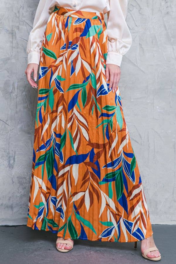 Rust Pleated Maxi Skirt