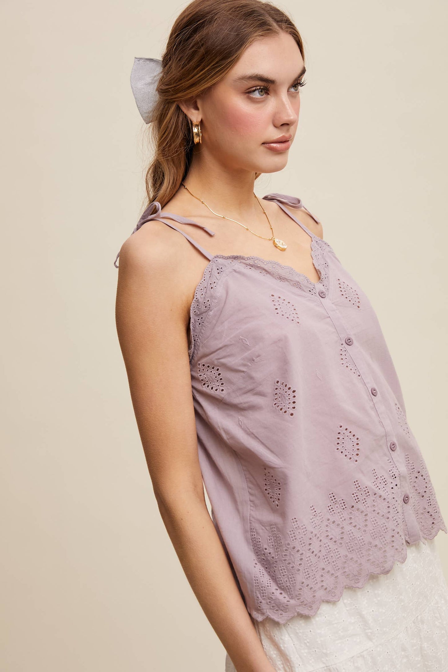 Eyelet Embroidered Sleeveless Top