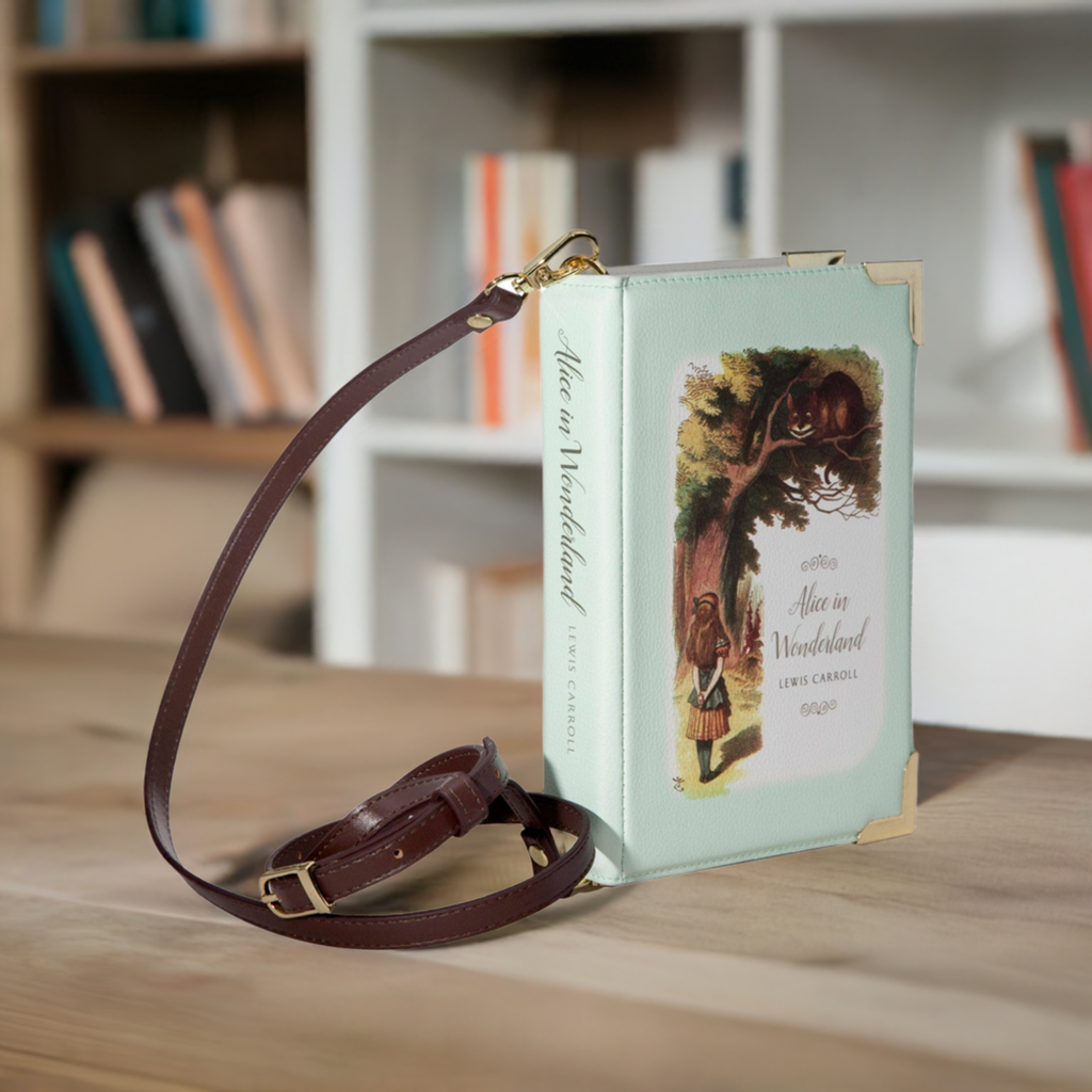 Alice in Wonderland Turquoise Book Crossbody Vegan Handbag: Small