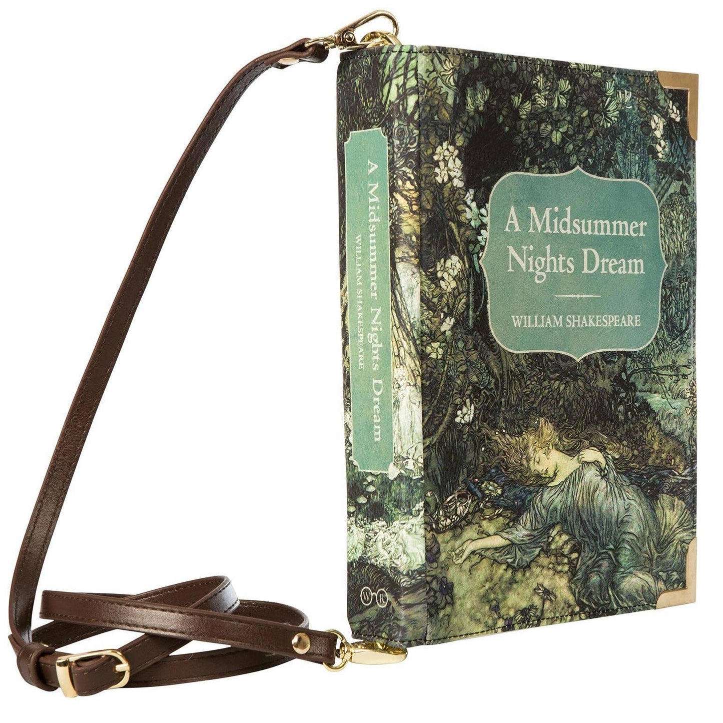 A Midsummer Nights Dream Green Book Crossbody Clutch Handbag: Large