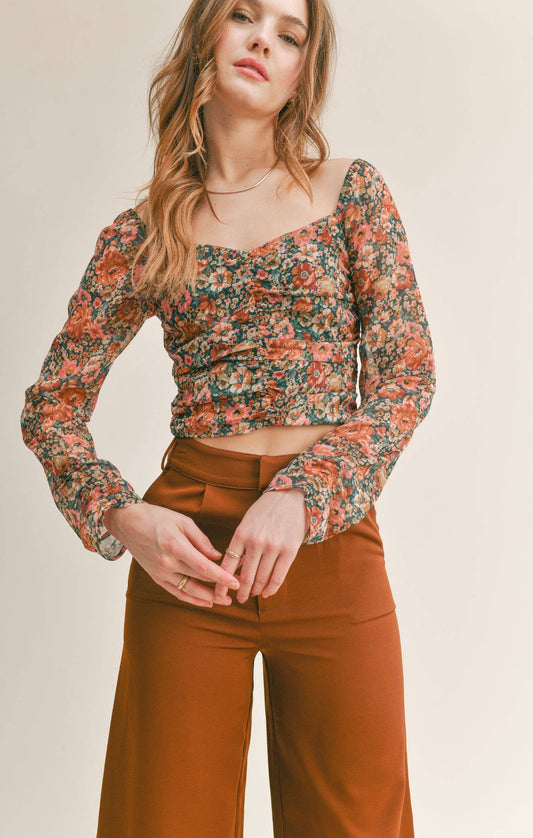 Autumn Floral Ruched Top