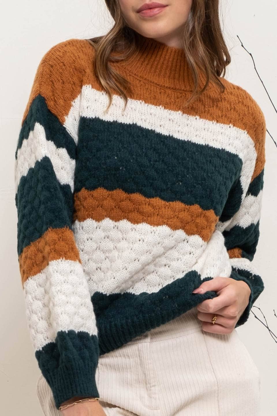Mock Neck Striped Sweater